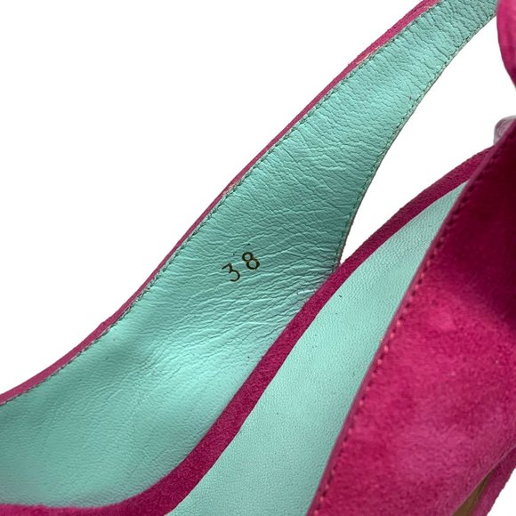MELLOW YELLOW Nuevo Pink‎ Suede Peep Toe Slingback Bow Pumps - Picture 7 of 12